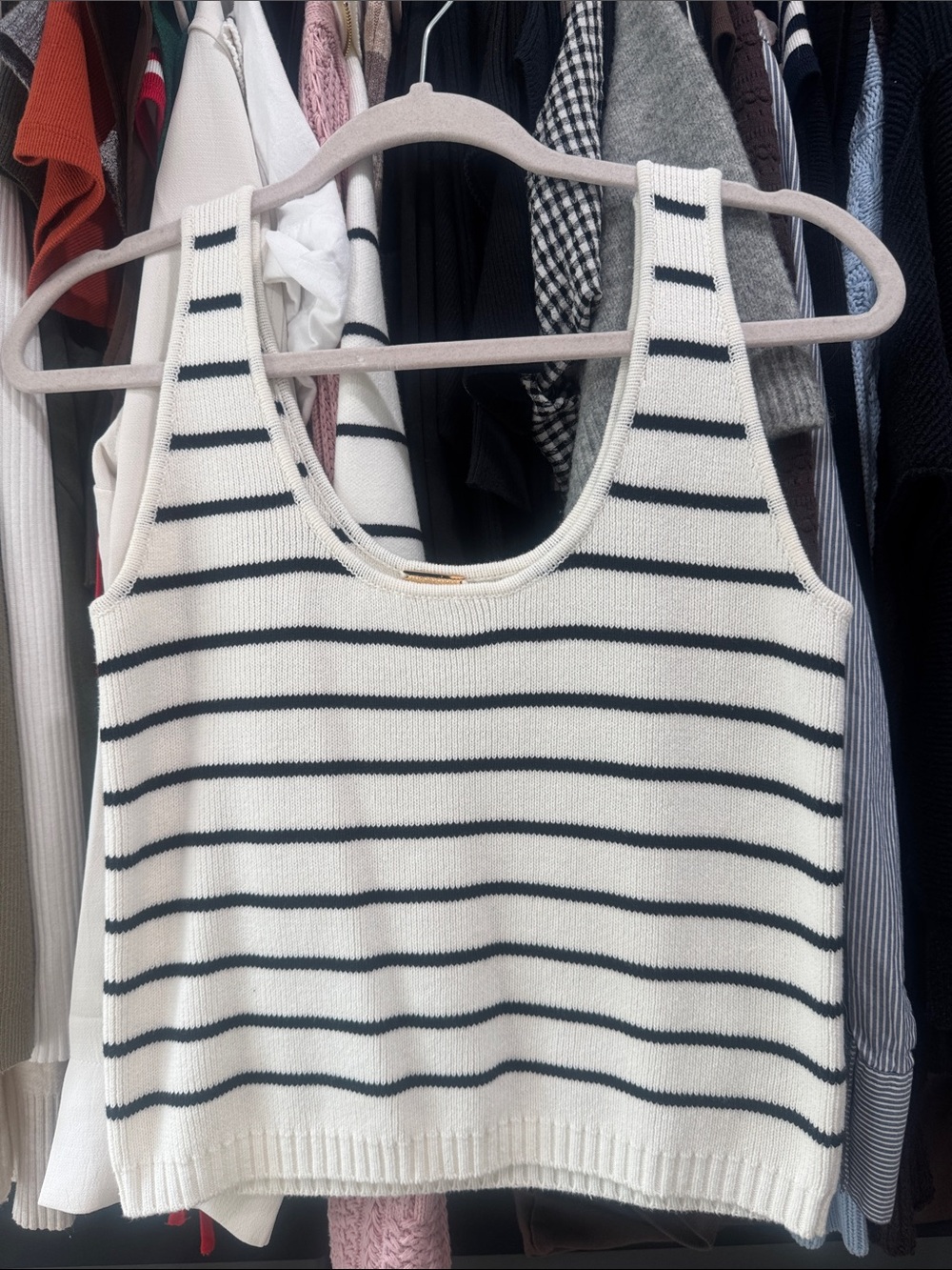 Magaschoni White Tank Top with Black Stripes